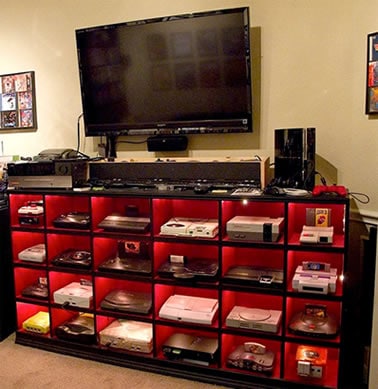 Man cave with dozens of retro gaming machines