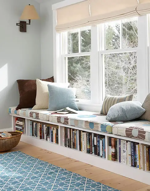 Under seat storage in she shed library